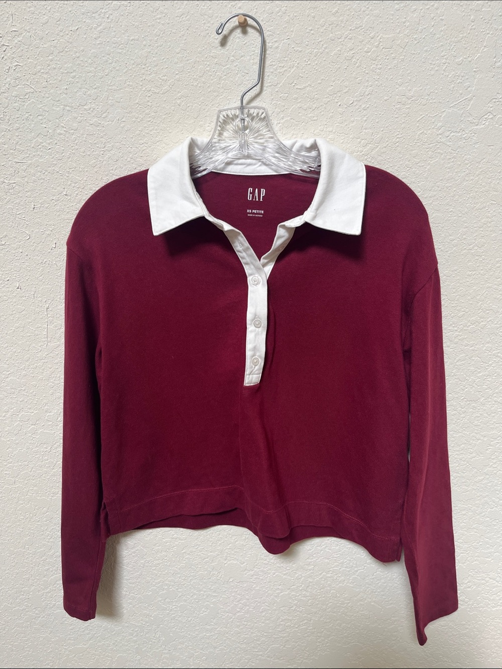 GAP Burgundy Long-Sleeve Polo with White Collar